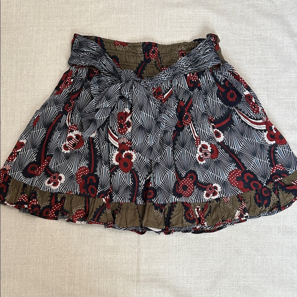 Anthropologie Letmebe Skirt Women’s XL Elastic Waist Floral Bow Ruffle Mini - Picture 13 of 14